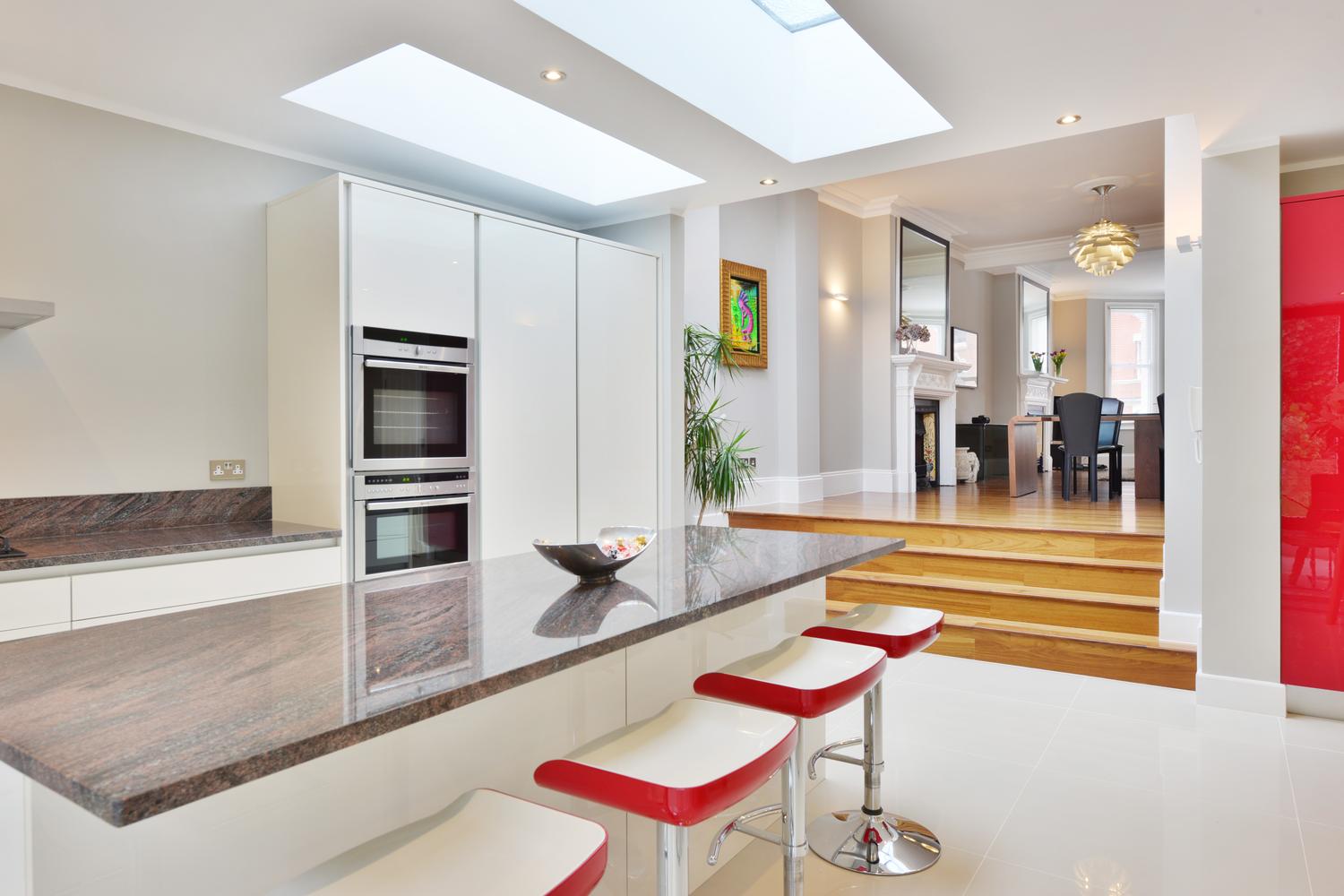 Contemporary kitchen with built-in dinner table