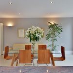 Fancy dining table with wood chairs