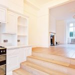 a stove top oven sitting inside of a kitchen